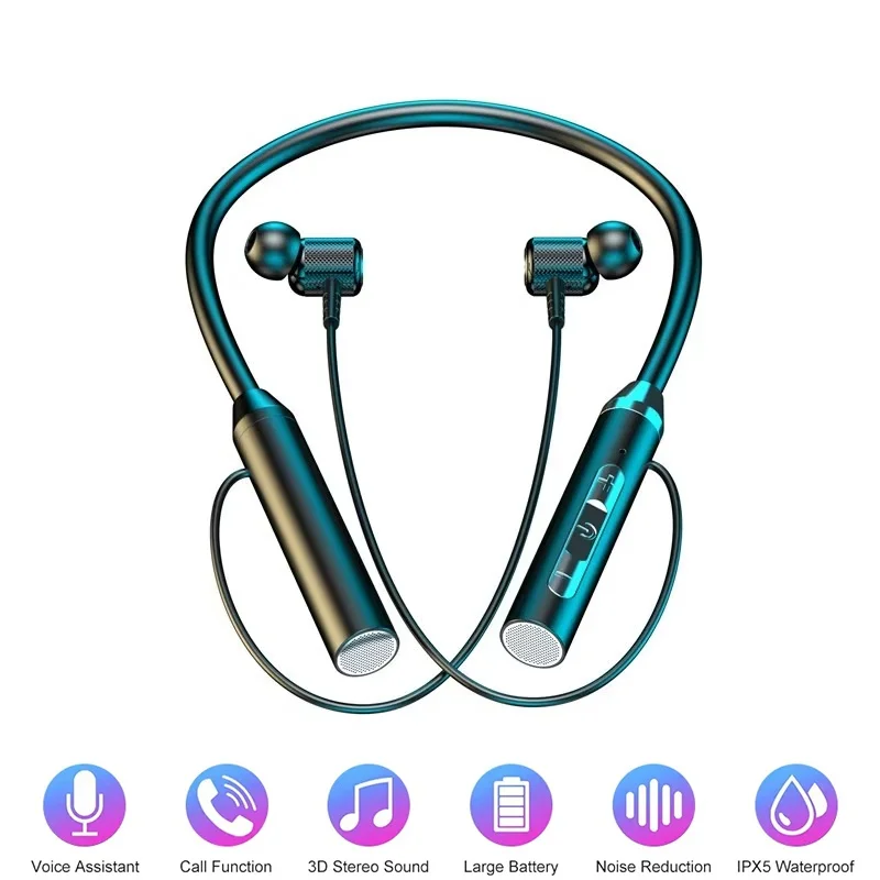 Magnetic Neckband Sports Earphones - Headset Bluetooth 9D, Headphone Nirkabel, Headset