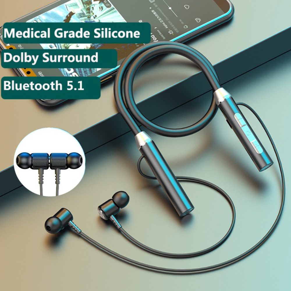 Magnetic Neckband Sports Earphones - Headphone Nirkabel Bluetooth 5.2, Headset Olahraga