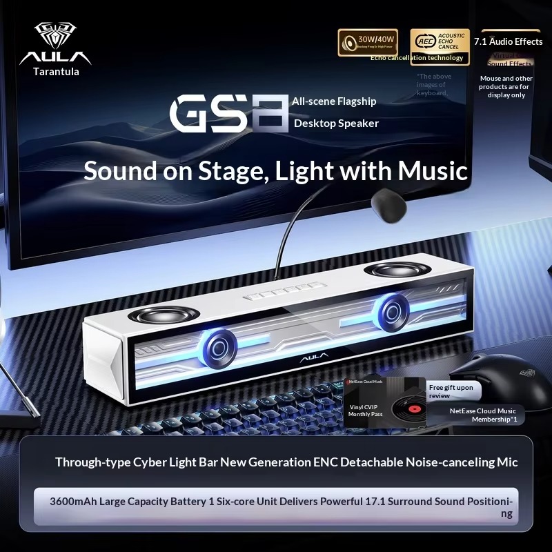 Speaker Gaming AULA GS8, Sound - Rgb Computer Soundbar For Pc ulasan dan harga