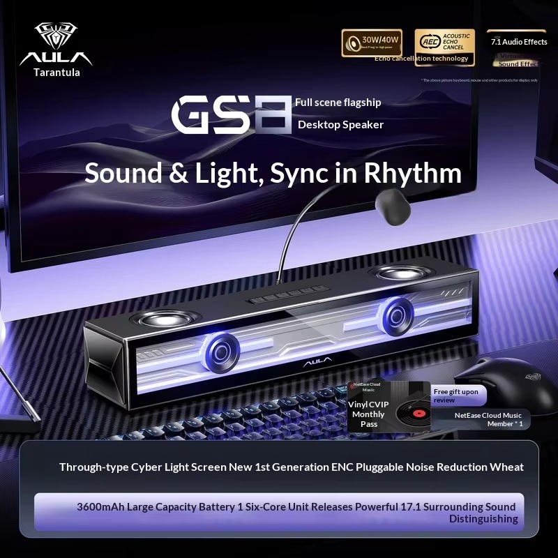 Speaker Gaming AULA GS8, Sound - Rgb Computer Soundbar For Pc ulasan dan harga
