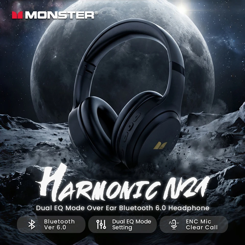 Headphone Bluetooth 6.0 Monste - Anc Wireless Over Ear Headphones ulasan dan harga